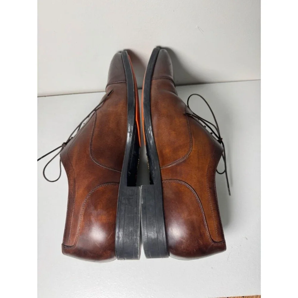 Santoni Men's Brown Leather Cap Toe Oxford Dress Shoes Made in Italy Size 10